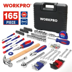 WORKPRO 165 PCS Set di attrezzi per la casa Chiave Cacciavite Pinza Presa Set di attrezzi manuali per la riparazione domestica con cassetta degli attrezzi per il trasporto solido