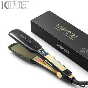 Piastra per capelli professionale KIPOZI ferro piatto in titanio con Display LCD digitale ferro arricciacapelli a riscaldamento istantaneo a doppia tensione