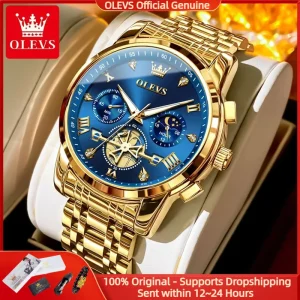OLEVS Orologio da uomo di marca di lusso Classico scala romana Design volano Fasi lunari Orologio al quarzo impermeabile per uomo Originale 2856