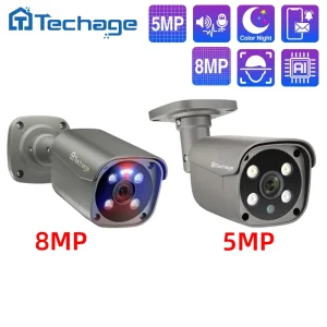 Techage 8MP 5MP 4MP POE Telecamera di Sorveglianza H.265 HD Audio Bidirezionale Smart AI Telecamera IP CCTV Video IR Esterno Impermeabile per NVR