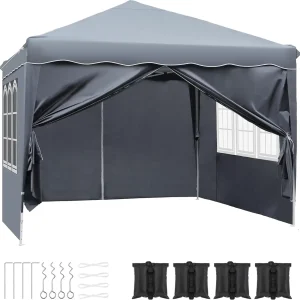 Outdoor Pavilion 3x3m Picnic tenda da campeggio Gazebo da giardino tenda da festa con 4 pannelli laterali parasole tende con struttura robusta per eventi