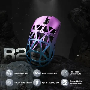 Mouse programmabile trimodale ATTACK SHARK R2, lega di magnesio ultraleggera, sensore ottico PAW3950 42000 DPI, frequenza di polling 8000 Hz