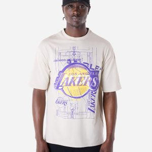 New Era Graphic Tee Lakers Beige M – Abbigliamento Basket – Uomo – Beige