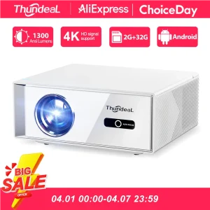 Proiettore Android ThundeaL TD95W Full HD 1080P WiFi 2K 4K, Cinema Domestico Portatile, Smart TV, Video, Film, Riunioni, Proiettore LED TD95