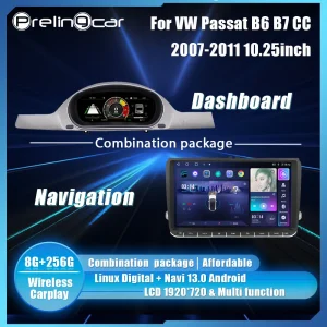 Prelingcar 10.25 Lcd Digital Cluster Cruscotto Per VW Passat B6 B7 CC 2007-2011 Lettore Android Radio Navigazione Paneel Cockpit