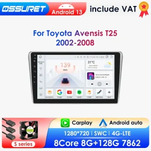 Wireless Carplay Android13 Autoradio Per Toyota Avensis T25 2002-2008 Auto Multimedia Lettore GPS 4G-LET 2din autoradio 360Camera