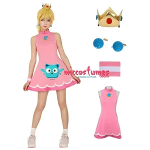 Miccostumes Costume cosplay da tennis color pesca da donna con corona per costume cosplay da principessa da donna