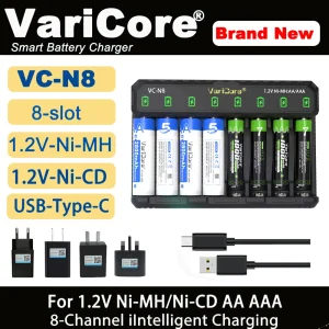 VariCore VC-N8 Caricabatteria ricaricabile intelligente a 8 slot portatile per telecomando giocattolo 1.2v NI-MH Ni-Cd AA AAA