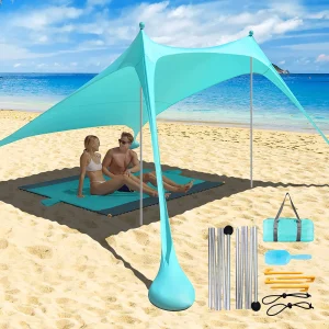 Tenda da spiaggia ultraleggera per famiglie, tenda parasole con sacco di sabbia, tettoia portatile UPF50 + UV, 2,1 m * 1,6 m