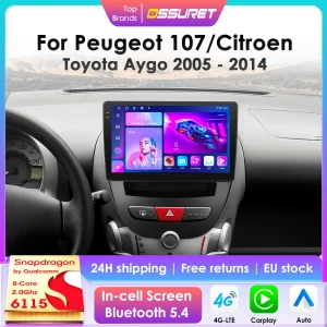 360 fotocamera CarPlay autoradio Android per Peugeot 107 Toyota Aygo Citroen C1 lettore multimediale per auto Navi GPS 2din 4G autoradio RDS