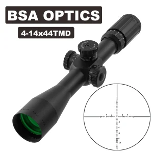 Cannocchiale da Caccia BSA Optics TMD 4-14X44 FFP con Reticolo Inciso su Vetro, Ottica Tattica di Primo Piano Focale