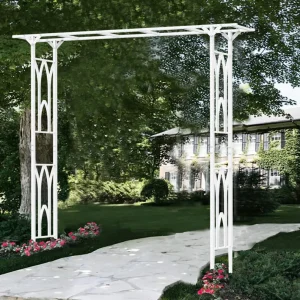 Arco da giardino bianco stereoscopico, decorazione per arco nuziale in metallo super resistente, traliccio per pergola da esterno