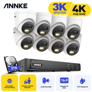 Annke 8CH 8MP NVR Dual Light Audio Fixed Bullet Camera Human Vehicle Detection HD IP Security Camera Poe CCTV videosorveglianza