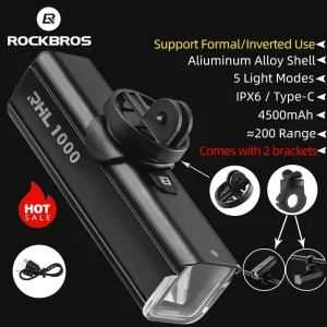 ROCKBROS luce per bicicletta tipo-C luce ricaricabile MTB luce per bici da strada torcia a LED IPX6 ciclismo accessori per fari esterni