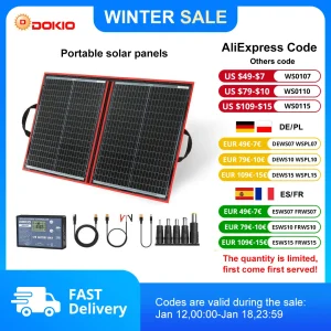 Pannello solare pieghevole portatile Dokio 18V 100/160/200/300 W con controller 12V per caricare la batteria adatta per il campo