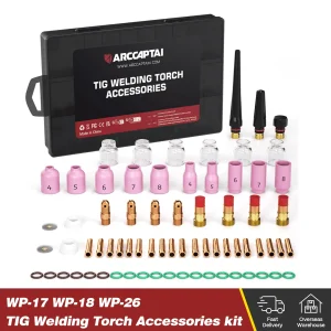 Kit di accessori per torcia di saldatura TIG ARCCAPTAIN Pinze per ugelli in allumina Corpo tozzo Lente a gas # Kit di 10 materiali di consumo per tazze di vetro