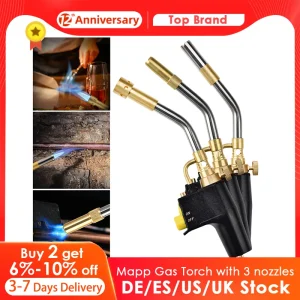 Torcia a Gas propano MAPP con 3 punte per ugelli saldatura a fiamma regolabile saldatura brasatura interfaccia di trattamento termico Standard CGA 600