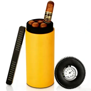 Umidificatore da viaggio in pelle Scatola per sigari Portasigari portatile in legno di cedro Barattolo con umidificatore Igrometro Scatola umidificatore adatta per 5 sigari