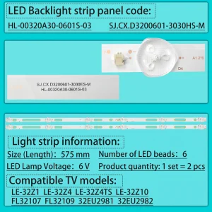 Strisce di retroilluminazione LED per HTV-LED32HD101T2 UN3212L2 32EU2981 32EU2982 K32NH22CD 32DR655S RTV32Z2SM 32HX1850T2 S32Z118