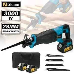 Sega a sciabola a batteria Gisam 10000SPM per taglio legno/metallo, utensile elettrico con 4 lame per batteria Makita 18V