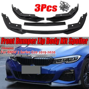 3PCS MP Stile G20 Auto Paraurti Anteriore Labbro Spoiler Splitter Diffusore Staccabile Corpo Kit Copertura Della Protezione Per BMW Serie 3 G20 2019 2020