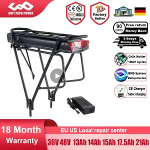 Batteria per bici elettrica con portapacchi posteriore originale 21700 36V 19.2Ah 13Ah 48V 52V 14.4Ah 15Ah 17.5Ah 18650 Bateria per bicicletta elettrica per 250W-1000W