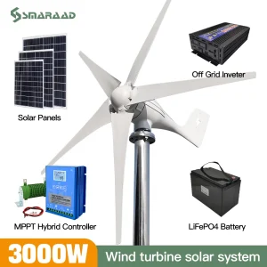 Turbina eolica da 3000 W 12 V 24 V 48 V Turbina eolica a energia libera con batteria controller MPPT gratuita 220 V per uso domestico