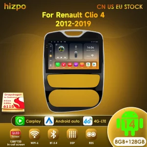 Hizpo Autoradio per Renault Clio 4 2016- 2019 Wireless CarPlay Android Auto No 2 Din 2din DVD Autoradio Stereo Multimedia Player