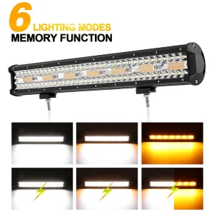 AUXBEAM Barra luminosa da lavoro a LED da 12 pollici / 20 pollici 6 modalità Cialde luminose a LED bianche ambrate Funzione di memoria Fendinebbia per camion fuoristrada
