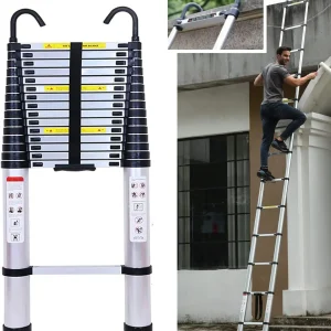 Scala telescopica da 6,2 m con ganci staccabili e gradini estensibili, scala alta pieghevole con piedini antiscivolo Scala pieghevole