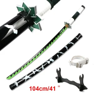 Anime Demone Slayer Katana 41in/104cm Tsuyuri Kanao Sanemi Giyuu Blu Giocattoli di Legno Spade Personaggi di Ruolo Armi Puntelli