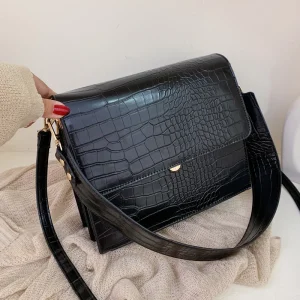 Borse a tracolla nere in vernice di pietra per donna 2022 borsa piccola borsa piccola borsa a mano in pelle PU Designer da donna