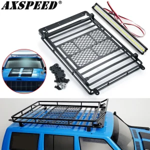 AXSPEED Portapacchi in metallo con barra luminosa a LED per parti 1/10 RC Crawler Axial SCX10 90046 Wrangler Cherokee
