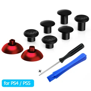 eXtremeRate Joystick regolabile Thumbstick intercambiabile con 3 impugnature per PS5, per controller PS4 – Cromo rosso e nero