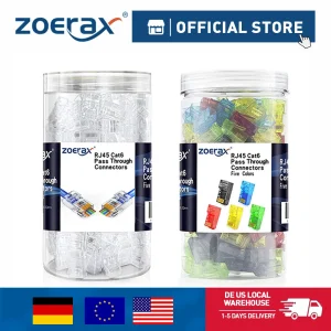ZoeRax 200PCS RJ45 Cat6 Pass Through Connector FTP Colori assortiti RJ45 Spine modulari per cavo UTP solido o intrecciato