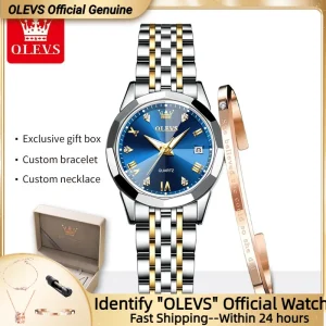 OLEVS 9931 orologio da donna al quarzo originale in acciaio inossidabile doppio calendario di lusso Top Brand impermeabile orologi da donna Set di gioielli Hot
