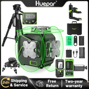 Huepar S03CG Set Livello laser a linee incrociate 3D Bluetooth e telecomando 12 linee Laser a raggio verde Osram con ricevitore Telemetro treppiede