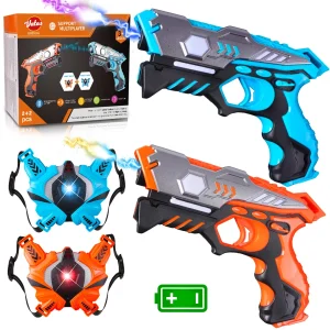 VATOS Set di pistole per etichette laser a infrarossi con gilet x2 per bambini Adulti Gioco per interni ed esterni Giocattolo divertente Tag laser Blaster Regalo per ragazzi e ragazze