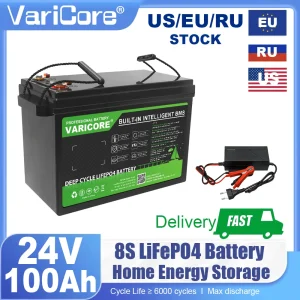 VariCore 24V/25.6v 100AH LiFePO4 Batteria al litio USB3.0 Tipo-C Uscita per inverter Accendisigari per auto Batterie 29.2V Accumulo di energia