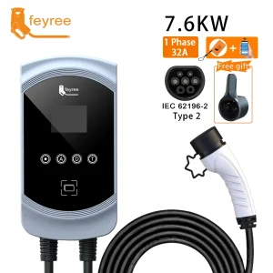 Feyree EV Caricatore 32A 7.6KW Caricatore per auto per veicoli elettrici EVSE Wallbox 11KW 22KW Cavo trifase Type2 Presa IEC62196-2 Controllo APP