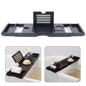 Vassoio da bagno allungabile in bambù per accessori vasca, vassoio da tavolo da bagno, vassoio da bagno 75-110 cm