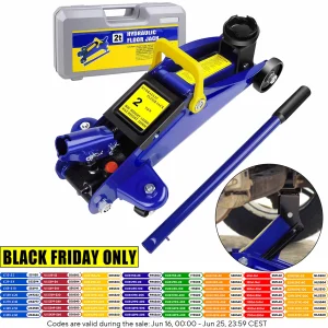 PRO. Cric idraulico in acciaio per carrello da 2 tonnellate, altezza di sollevamento piatta 135-320 mm, 360 °   Supporto per asse sollevatore per auto con ruote per casa officina