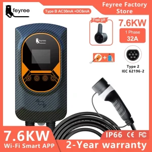 feyree EVSE Wallbox Type2 Cavo 32A 7.6KW EV Caricabatteria per auto 11KW 22KW Stazione di ricarica trifase Controllo APP per veicolo elettrico