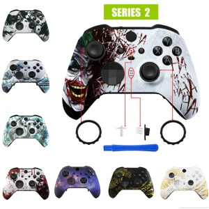 eXtremeRate Kit di sostituzione guscio alloggiamento anteriore con piastra frontale fantasia per controller Xbox One Elite Series 2 – Clown HAHAHA