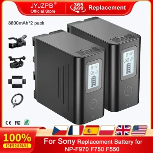 Batteria digitale NP-F970 da 2 pezzi Batteria sostitutiva da 8800 mAh per Sony NP-F980 F750 F550 per monitor Videocamera con luce video a LED