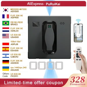 Robot lavavetri PuRuiKai, doppio spruzzatore d’acqua, memoria intelligente, elevata aspirazione, sensore laser, robot per la pulizia dei vetri domestici