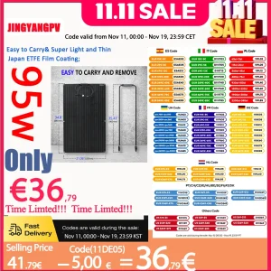 Pannello solare 90w 180W 18V Massimo 95W 190W Kit di alimentazione flessibile per sistema di rivestimento in pellicola anticorrosione ETFE