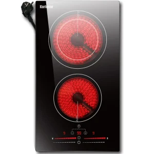 Piano cottura in ceramica Karinear 2 zone, piano cottura in vetroceramica da incasso a 2 fuochi, cerami con spina, controllo touch, zona di cottura a doppio anello