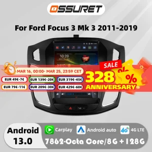 9.7 “7862 Carplay Android 13 Auto autoradio per Ford Focus 3 MK 3 2011-2019 Lettore multimediale GPS navi Stereo 4G Unità principale schermo