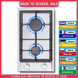 TopStrong Acciaio inossidabile a 2 fuochi con protezione automatica della fiamma, piano cottura a gas da incasso a gas propano naturale YYEUGCT-S02